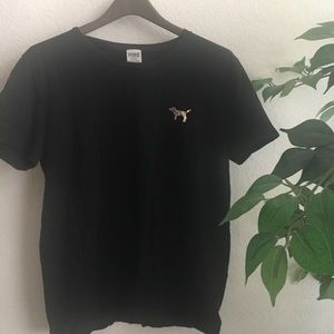 PINK, Black Tee with Gold Sequence.